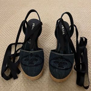 Prada , denim wedge , size 9, wedge high 3.5 inch . Very good condition
